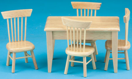 Dollhouse Miniature Oak Table-4 Chair Dining Set, S/5
